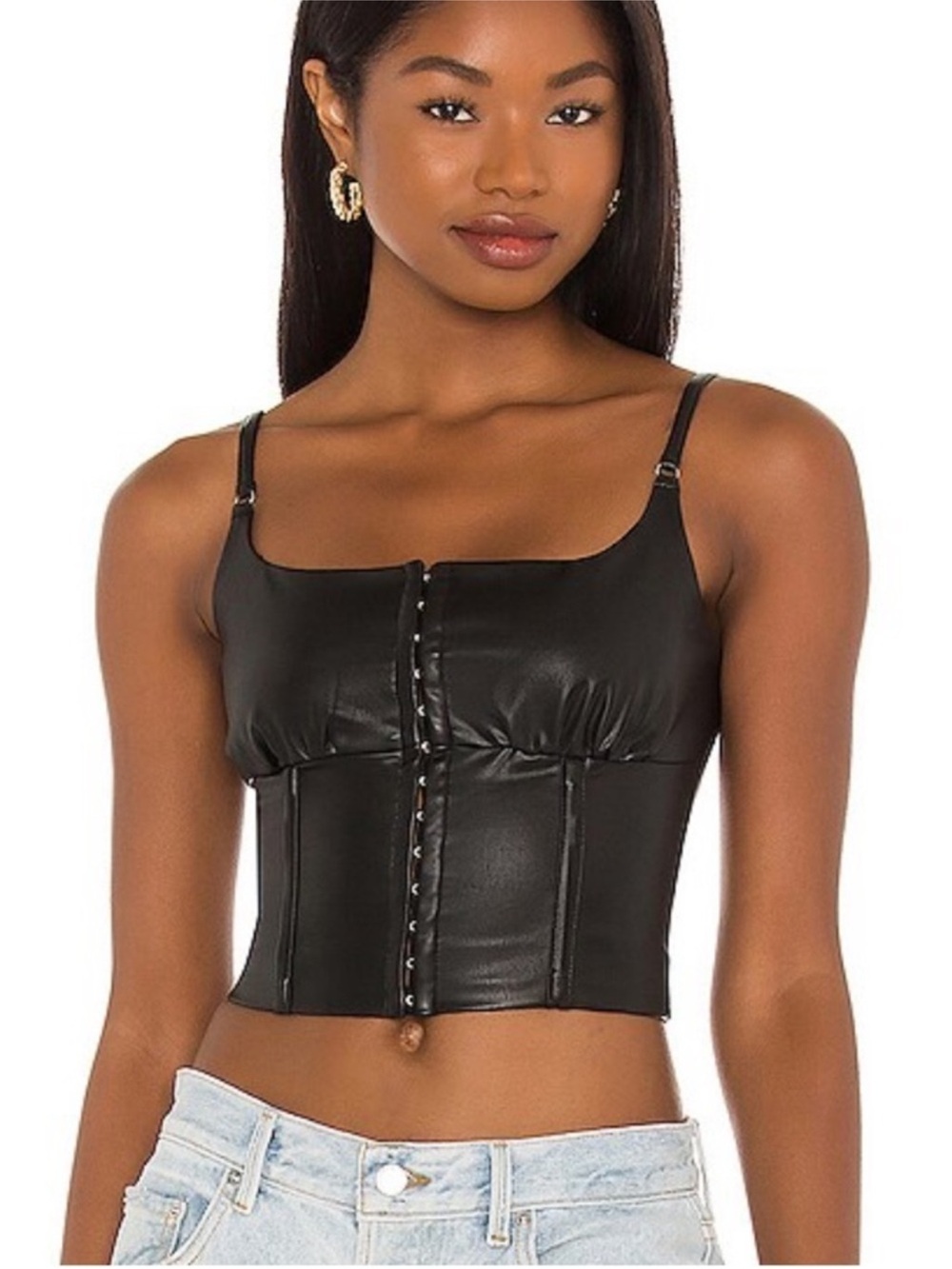 H:ours Faux Leather Tank Top Women’s Medium Corset Crop Revolve B29